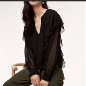 ARITZIA WILFRED CHIFFON SHEER BLACK BLOUSE